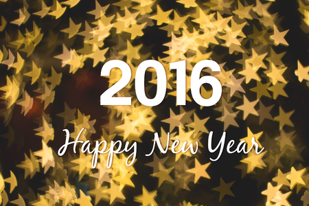 Christmas and New Year greeting card on golden star light bokeh background, 2016