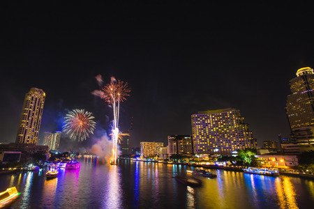 Firework at Chao Phraya River in countdown celebration party 2016 Bangkok Thailandの写真素材