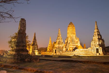 Beautiful Wat Chai Watthanaram temple in ayutthaya Thailand at twilight time is most popular touristの写真素材