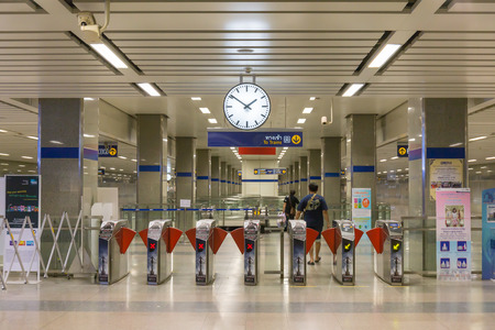 BANGKOK, THAILAND - JANUARY 1, 2017: MRT subway train station Ticket barriers at subway entrance in Bangkok Thailandのeditorial素材
