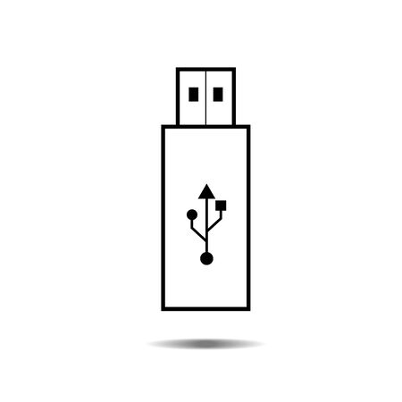 USB flash drive icon with symbol, vector isolated background. Connectors and sockets for PC and mobile devices.のイラスト素材