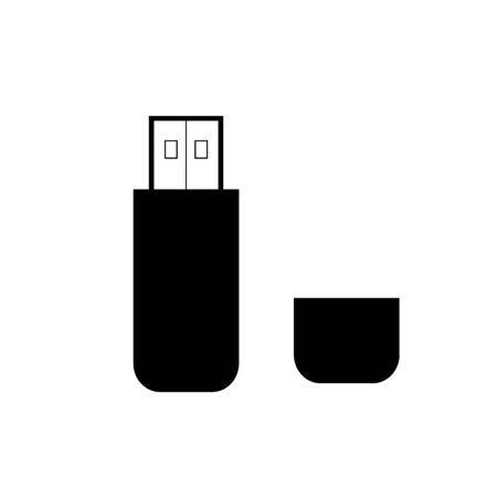 USB flash drive icon with symbol, vector isolated background. Connectors and sockets for PC and mobile devices.のイラスト素材