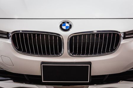 BANGKOK, THAILAND 1 April, 2018: Bmw motor company adge in Bangkok international motor show on the front from a black car. BMW is a German automobile, motorcycle and engine manufacturing company foundeのeditorial素材