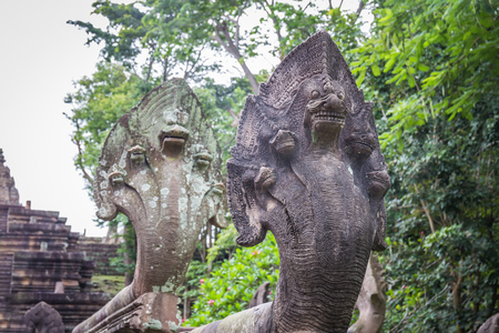 Naga Head or big snake carve at Phanom Rung Historical Park built by rock at Phanom Rung mountain buriram province, Attractions in Thailandの写真素材