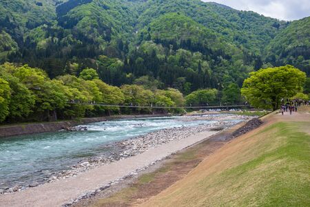 GIFU,JAPAN-MAY 9,2015: Tourists walking around Traditional and Historical Japanese village Shirakawago. in Gifu Prefecture Japan, Gokayama has been inscribed on World Heritage List due to its Gassho-zukuri housesのeditorial素材
