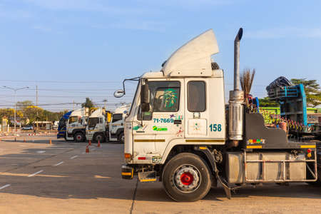 Nakhon Ratchasima, Thailand February 17 2020. Many large truck heads transport billet for processing...