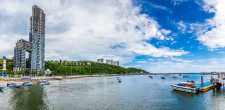 PATTAYA,THAILAND - July 27,2020: Aerial vie of Pattaya city sign on the mountain, Pattaya Thailand. It is a popular tourist destination.のeditorial素材