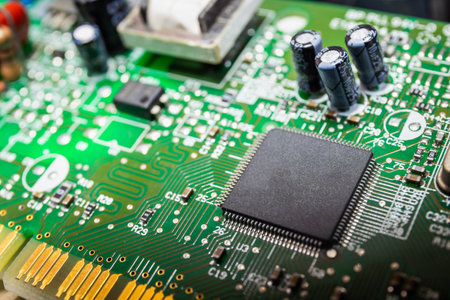 Closeup of Chips on boards of computer and smart devices Processing phone. Select focus and Copy...