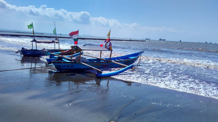 Fishing Boat at Teluk Penyu Beachの写真素材