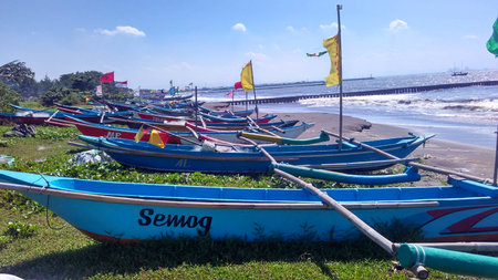 Fishing Boat at Teluk Penyu Beachの写真素材