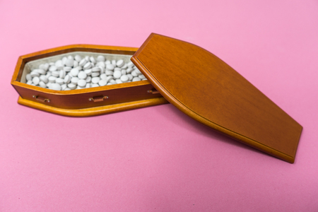 A coffin full of pillsの写真素材