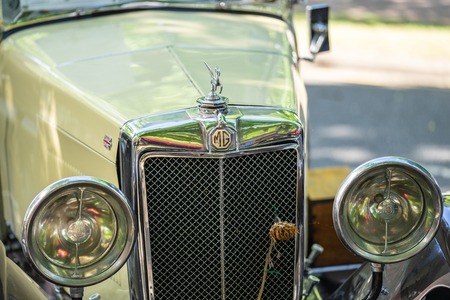 Bedford, Bedfordshire, UK. June 2 2019. Fragment of a Vintage MG sports car