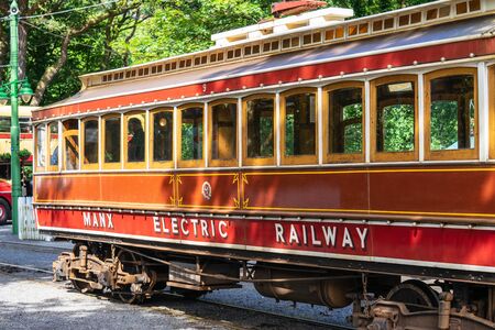 Laxey, Isle of Man, June 15, 2019. The Manx Electric Railway is an electric interurban tramway connecting Douglas, Laxey and Ramsey in the Isle of Manのeditorial素材