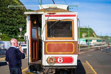 Laxey, Isle of Man, June 15, 2019. The Manx Electric Railway is an electric interurban tramway connecting Douglas, Laxey and Ramsey in the Isle of Manのeditorial素材