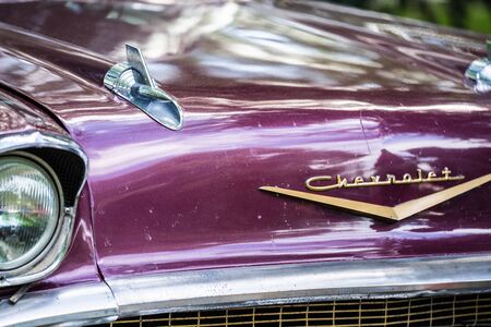 Bedford, Bedfordshire, UK June 2 2019. Fragment of 1957 Cheverolet .Chevy Old vintage car at festival of motoringのeditorial素材