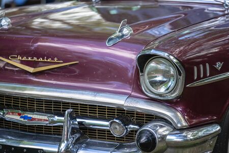 Bedford, Bedfordshire, UK June 2 2019. Fragment of 1957 Cheverolet .Chevy Old vintage car at festival of motoringのeditorial素材
