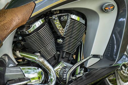 Bedford, Bedfordshire, UK. June 2 2019. Festival of Motoring, fragment of Victory Motorcycleのeditorial素材