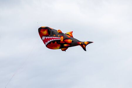 Bedford,Bedfordshire,UK,June 2,2019. Kites flying in the sky among the clouds.Bedford International Kite Festival.のeditorial素材