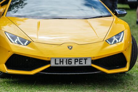 Bedford, Bedfordshire, UK. June 2, 2019. Fragment of yellow lamborghiniのeditorial素材