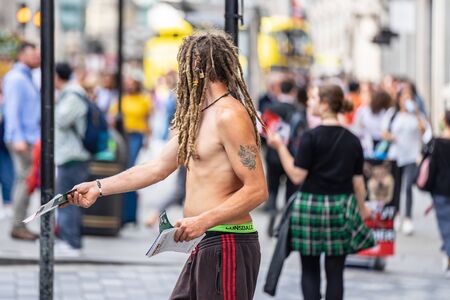 London, UK, July 14, 2019. Leaflet Distributor or Flyer Distributor. Regent Streetのeditorial素材