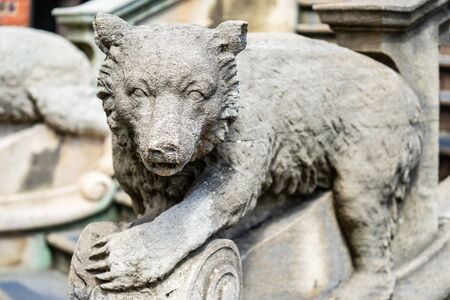 Cambridge, UK, August 1, 2019. Bear carvings at the base of one of the stairways leading the Sedgwick Museum main entranceのeditorial素材