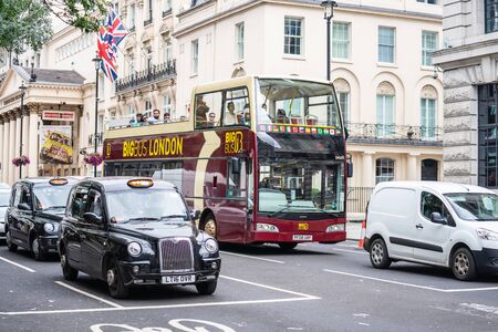 London, UK, July 14, 2019. Iconic red double-decker bus