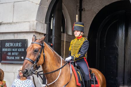 London, UK, July, 2019.A female horse guard at the Royal Houseguardsのeditorial素材