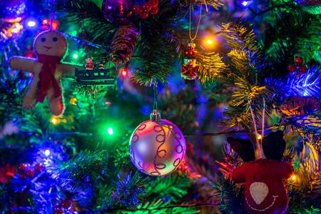 Christmas tree decorated with vintage ornaments.