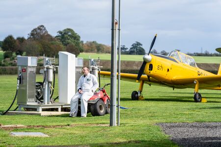 OLD WARDEN, BEDFORDSHIRE, UK ,OCTOBER 6, 2019. Aircraft fueling station.Jet fuel pump station, catering for two different grades of commercial aviation fuel variationsのeditorial素材