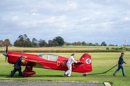 OLD WARDEN, BEDFORDSHIRE, UK ,OCTOBER 6, 2019.Small airplane ready to take off on the airfield