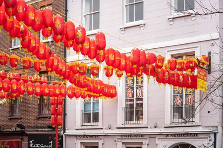 London, January 26, 2020. Chinese Paper Lanterns. London Chinatown. Chinese New Year Celebrations.のeditorial素材