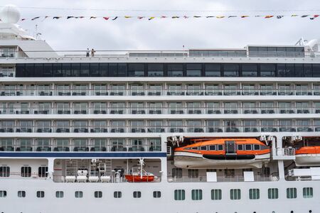 London, UK, July 14, 2019. The Viking Jupiter cruise liner, belonging to the Viking Cruise Line, docked at Greenwichのeditorial素材
