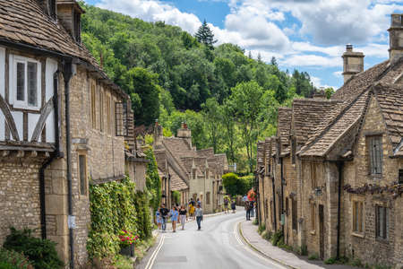 Castle Combe is a village and civil parish within the Cotswolds Area of Natural Beauty in Wiltshire. England, UK, July 11, 2020.のeditorial素材
