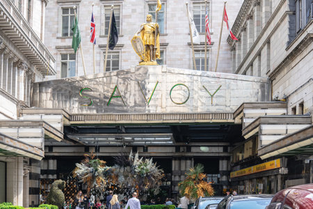 Main entrance to Hotel Savoy, London. UK, London, May 29, 2021