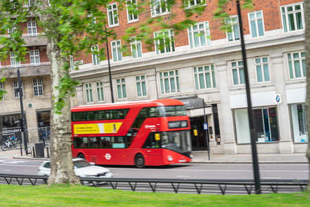 A double decker bus, red London bus. UK, London, May 29, 2021のeditorial素材