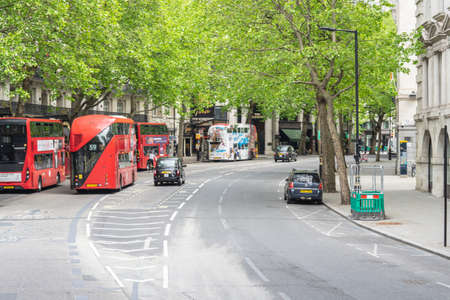 A double decker bus, red London bus. UK, London, May 29, 2021のeditorial素材