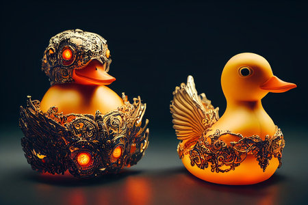 Yellow rubber duck Halloween style. Neural network generated art. Digitally generated image. Not based on any actual scene or pattern.の写真素材