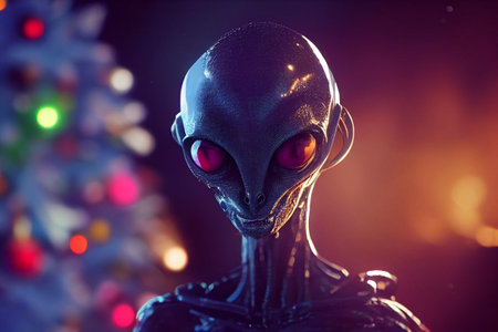Alien at the Christmas Party. Digitally generated image. Not based on any actual scene or pattern.3D...