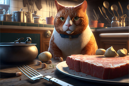 Cat as Chef in the Kitchen created with generative AI technology. High quality illustrationの写真素材