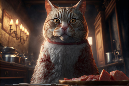 Cat as Chef in the Kitchen created with generative AI technology. High quality illustrationの写真素材
