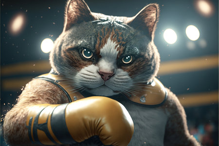 Cat as boxer created with generative AI technology. High quality illustrationの写真素材