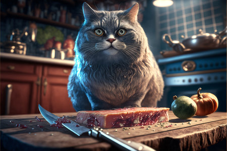 Cat as Chef in the Kitchen created with generative AI technology. High quality illustrationの写真素材