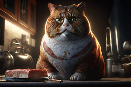 Cat as Chef in the Kitchen created with generative AI technology. High quality illustrationの写真素材