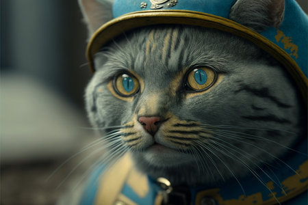 Cat as a soldier of the Ukrainian army created with generative AI technology. High quality illustrationの写真素材