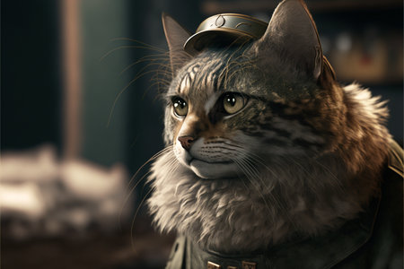 Cat as a soldier of the Ukrainian army created with generative AI technology. High quality illustrationの写真素材