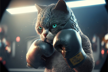 Cat as boxer created with generative AI technology. High quality illustrationの写真素材