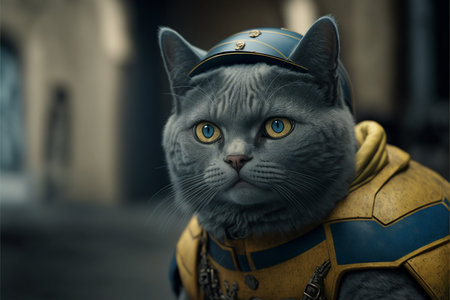 Cat as a soldier of the Ukrainian army created with generative AI technology. High quality illustrationの写真素材