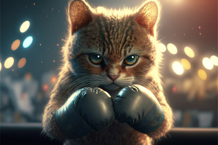 Cat as boxer created with generative AI technology. High quality illustrationの写真素材