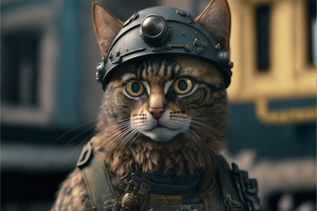 Cat as a soldier of the Ukrainian army created with generative AI technology. High quality illustrationの写真素材