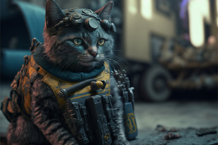 Cat as a soldier of the Ukrainian army created with generative AI technology. High quality illustrationの写真素材